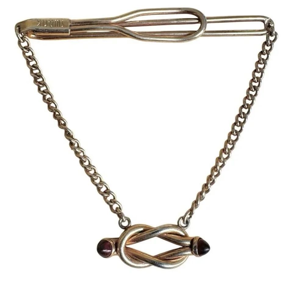 Swank Love-Knot Tie Chain w/ Red Cabochons – Gold-Tone